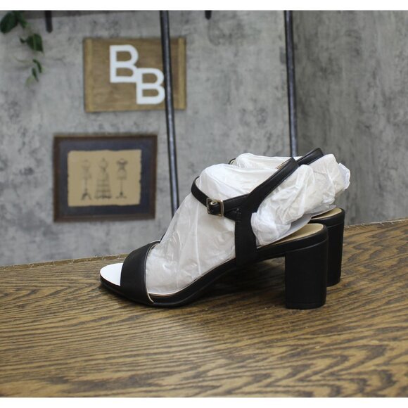 NWT Naturalizer Bristol Ankle Strap Chunky Block Heel Sandal Black Smooth 7M - Picture 11 of 16